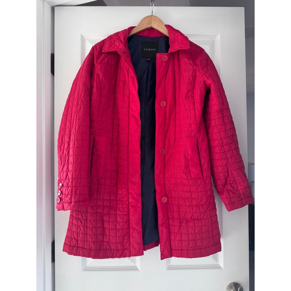 Talbots Red Quilted Jacket Mid Length Casual Coastal Lightweight